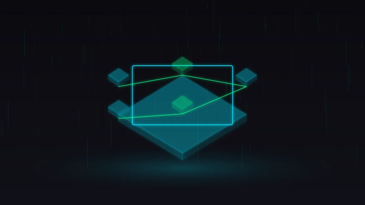 Isometric laptop showing automation dashboard flowchart with neon cyan green nodes