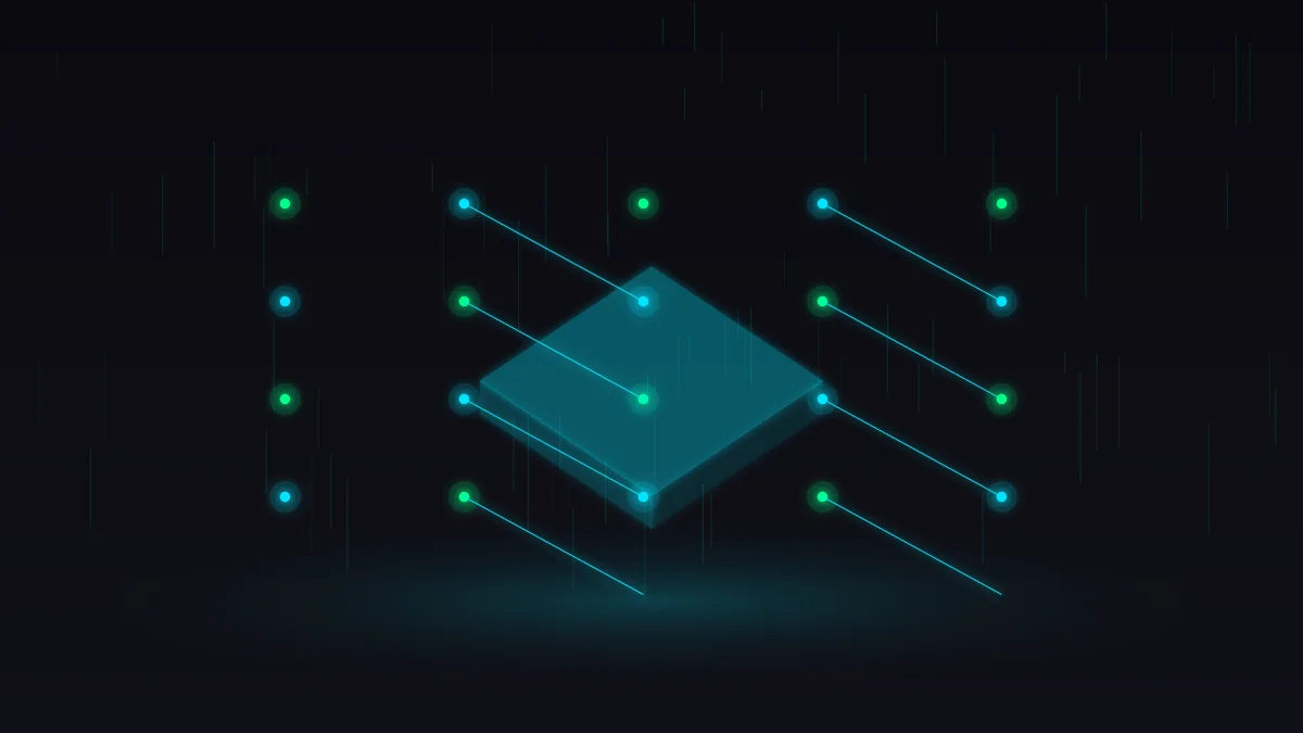 Custom automation blueprint workflow map with neon cyan nodes on dark matrix background